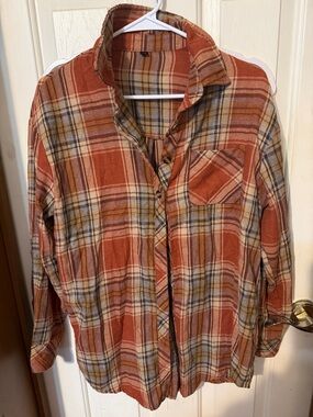 Classic Orange Plaid Men's Flannel Shirt